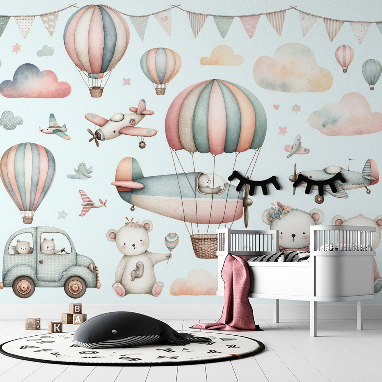 Papier Peint Montgolfière Et Nuages En Coton
