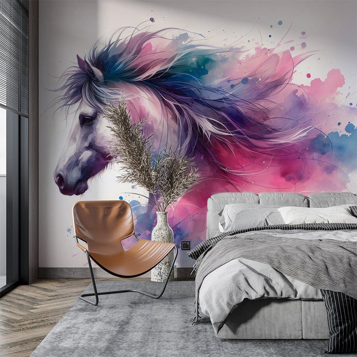 Papier peint cheval | Aquarelle d'un cheval multicolore