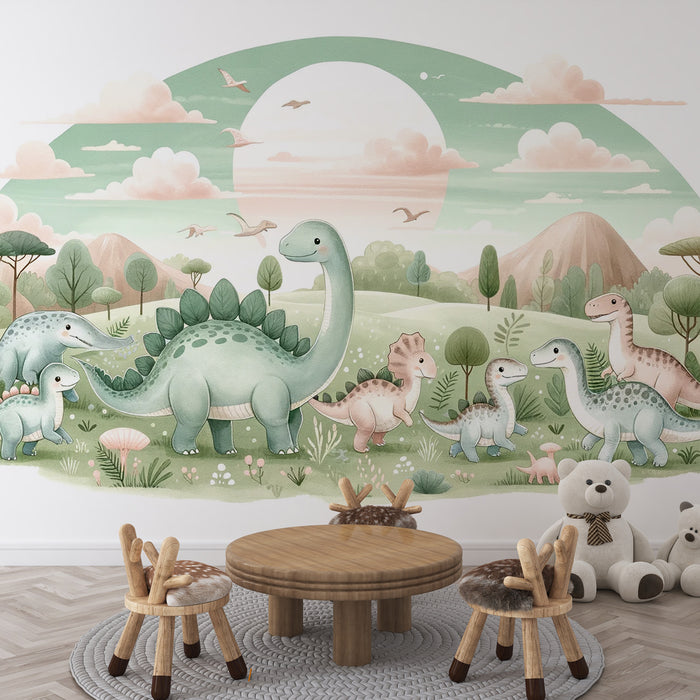 Papier peint dinosaure bébé | Design mignon vert