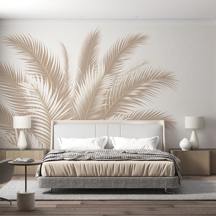 Papier peint feuillage beige | Bouquet de feuilles de palmiers