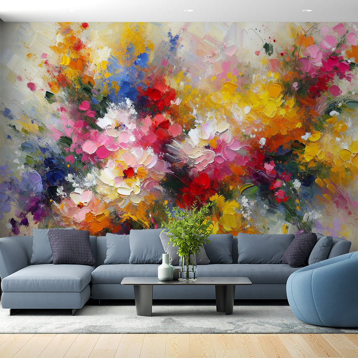 Papier peint fleuri pastel | Peinture multicolore sur toile claire