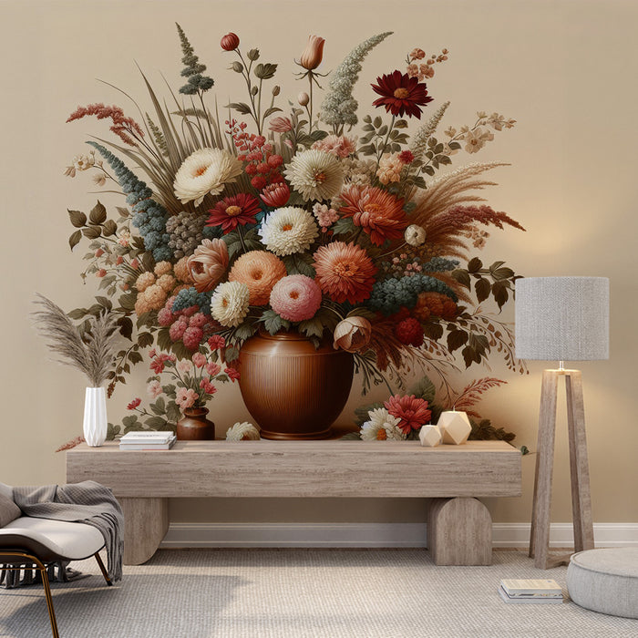 Papier peint fleuri vintage | Vase florale avec fleurs diverses