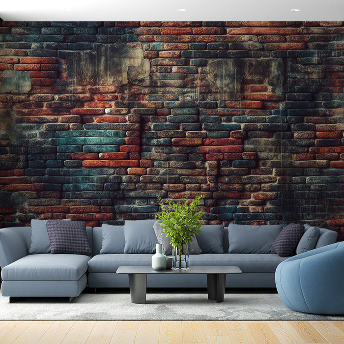 Papier peint imitation brique | Mur de brique rouges déteintes en bleues