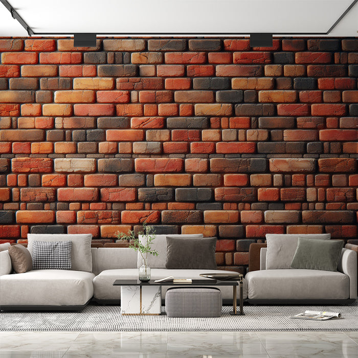 Papier peint imitation brique | Mur de briques imparfait avec nuances de rouge