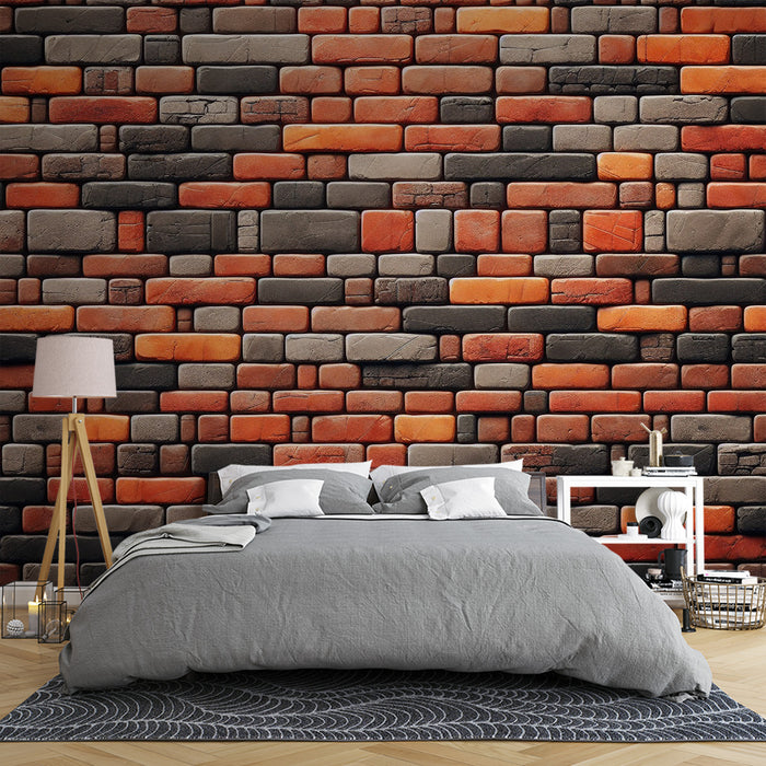 Papier peint imitation brique | Mur de briques noires et rouges sans joint