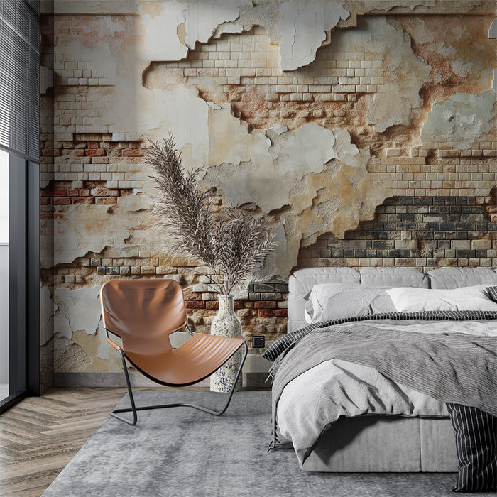 Papier peint imitation briquette | Mur de briques avec crépis blanc arraché