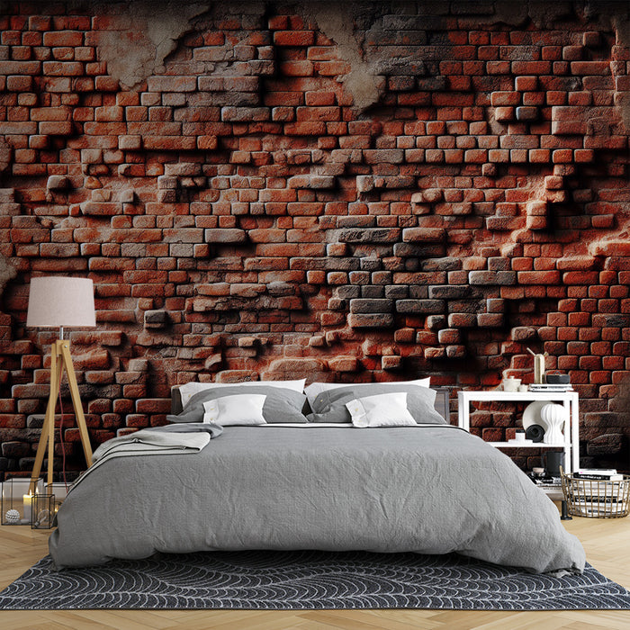 Papier peint imitation briquette | Mur de briquettes rouges avec crépis abimé