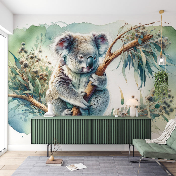 Papier peint koala | Aquarelle nature verte