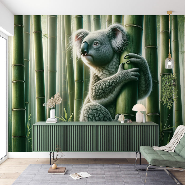 Papier peint koala | Réaliste dans une forêt de bambou