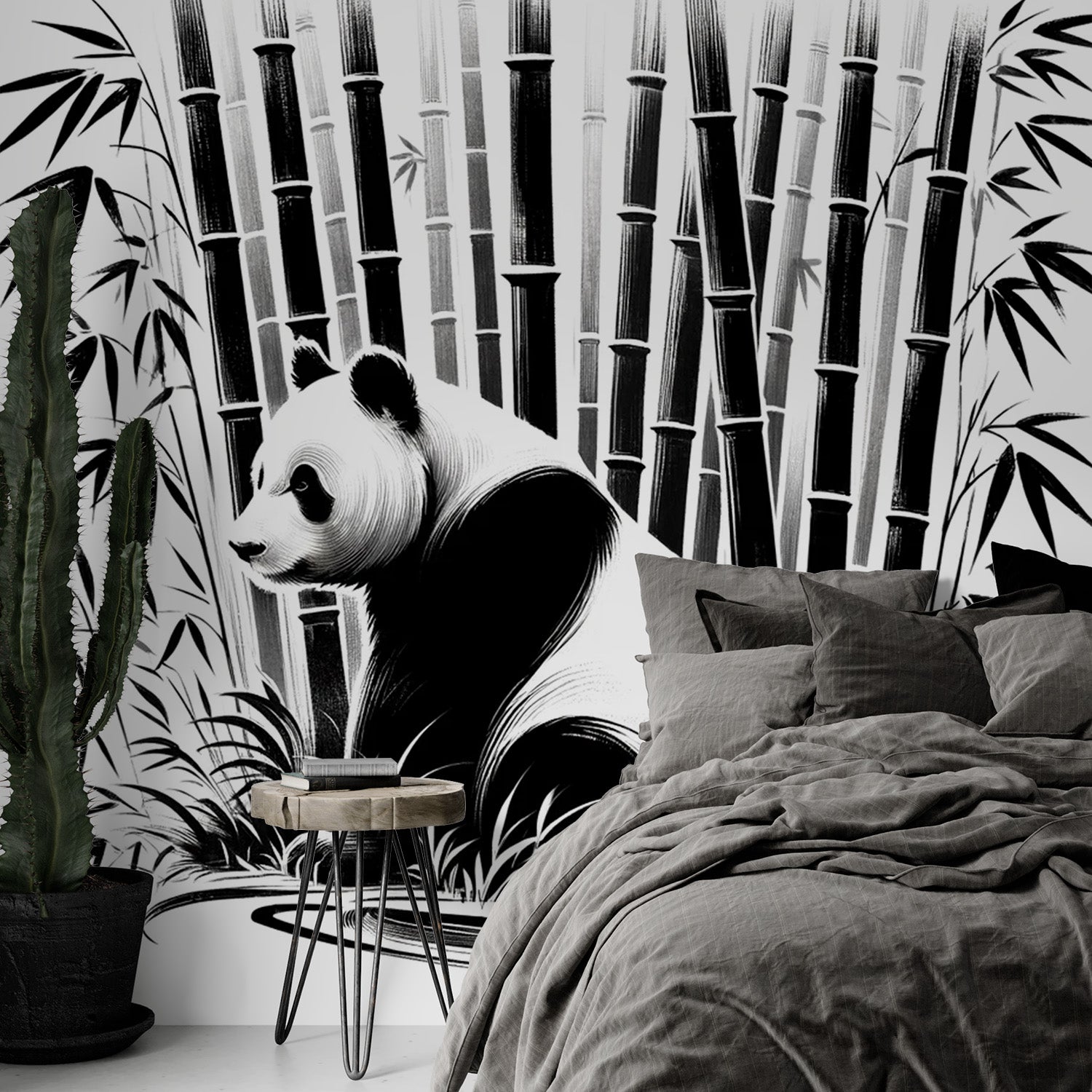 Papier peint panda Noir et blanc style japonais LePapierPeint