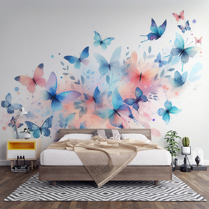 Papier peint papillon | Envolée de papillons style aquarelle