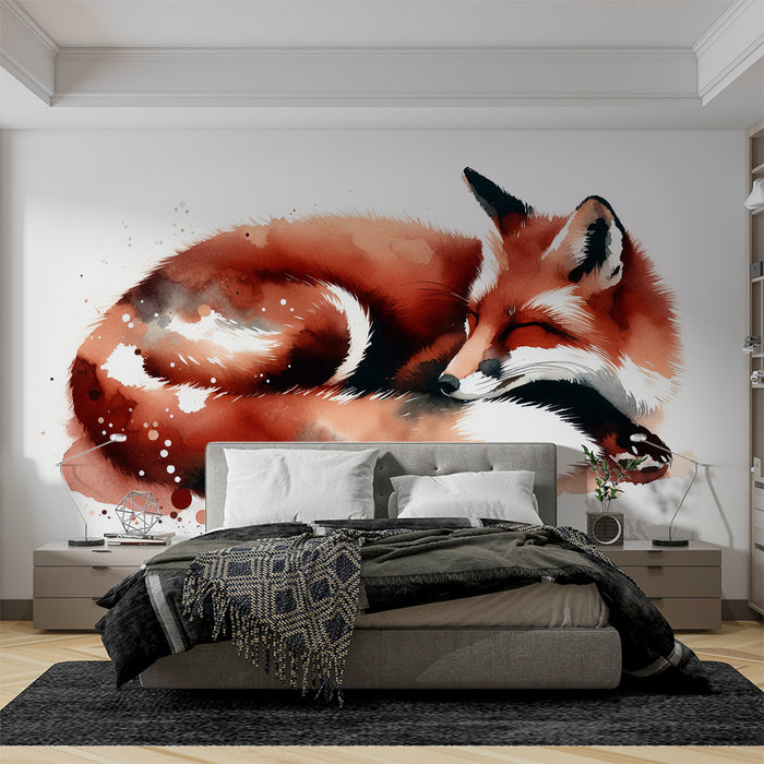 Papier peint renard | Aquarelle d'un renard dormant