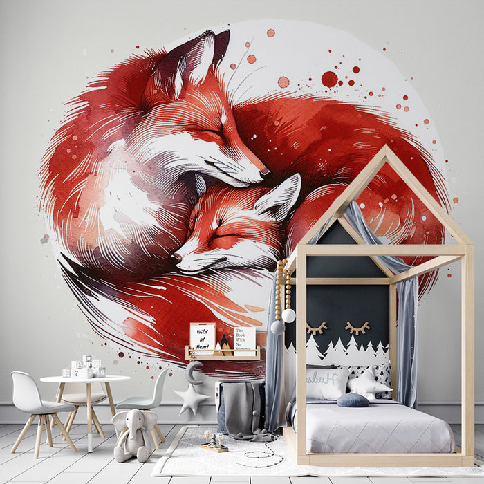 Papier peint renard | Couple de renard roux en aquarelle