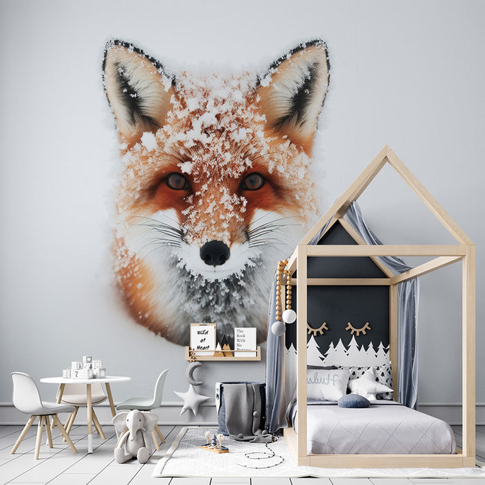 Papier peint renard | Tête de renard dans la neige