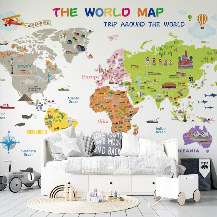 Papier peint carte du monde | Monuments et Animaux