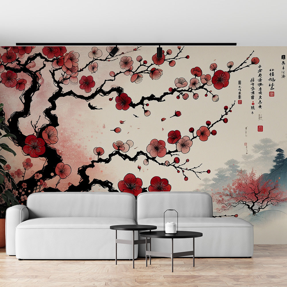 Stickers branche de cerisier japonais - Décoration nature Zen