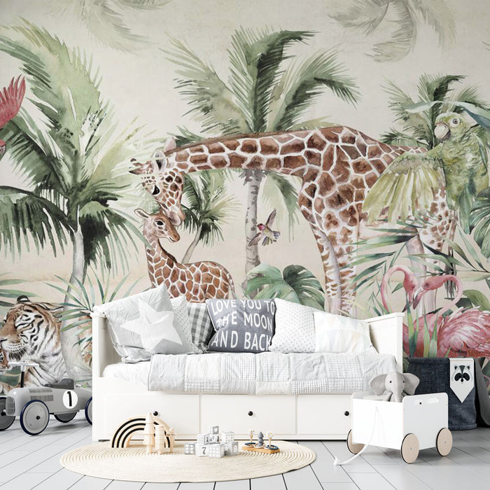 Papier peint jungle | Bébé Girafe