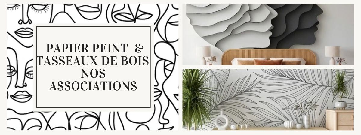 papier peint et tasseaux de bois association