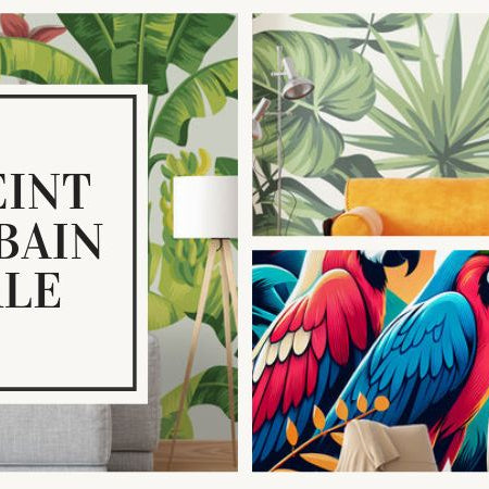 salle de bain papier peint tropical chic