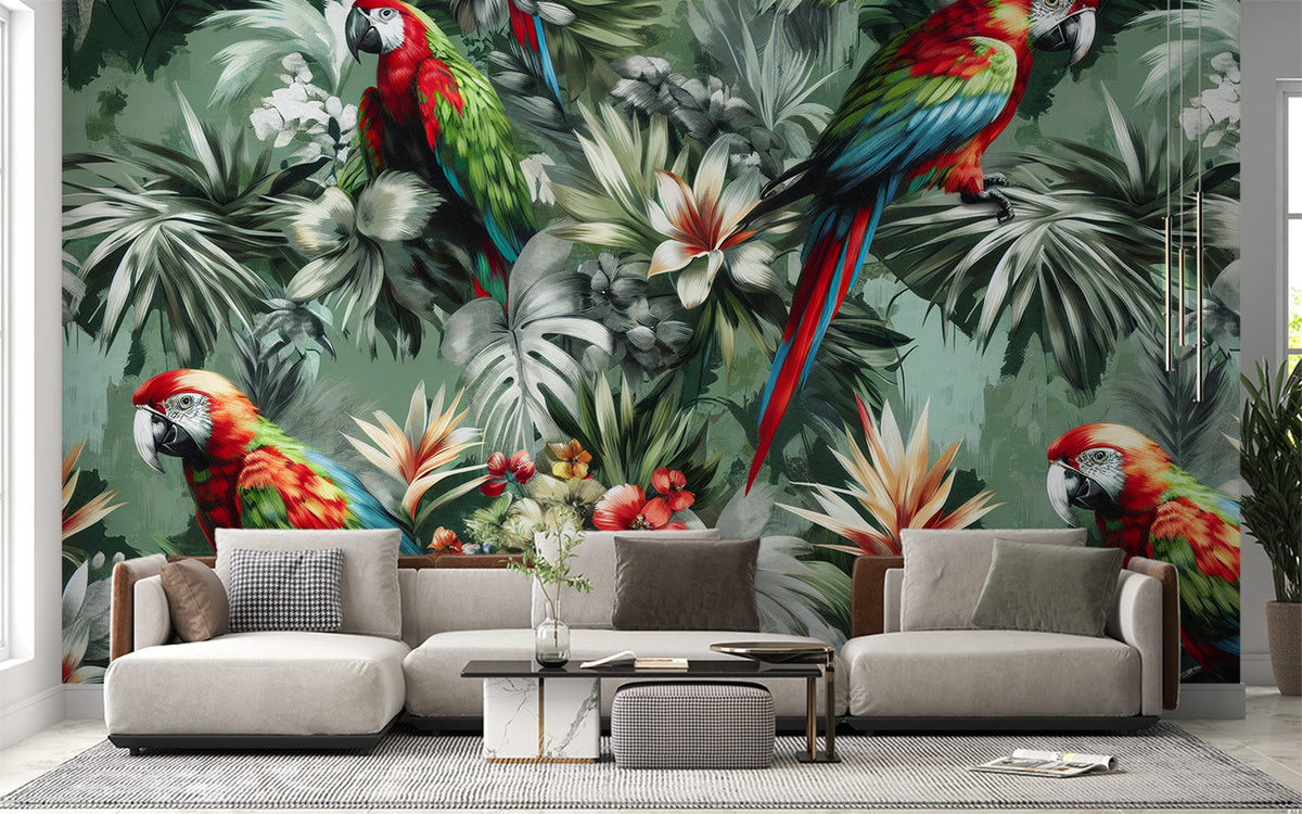 Papier peint feuillage beige | Palmiers - Bananiers - Jungle