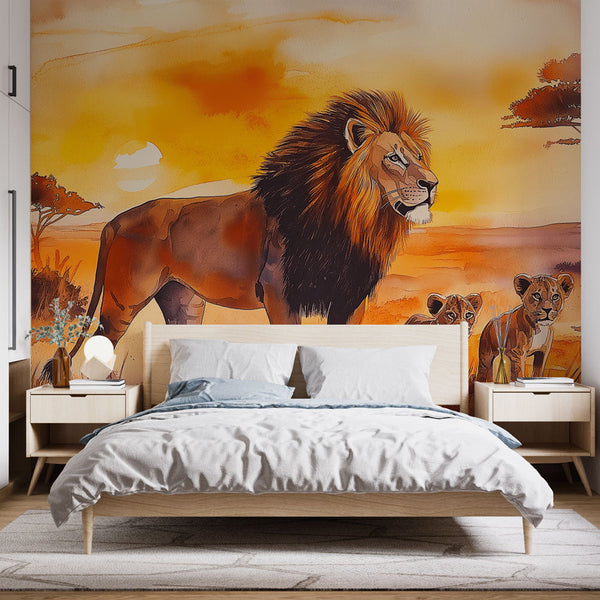 Happenings Décoration Murale En Bois Lion Géométrique 50 X 40 Cm Image 3D Facile à Mettre En Place Paysage Moderne Safari (Nut - 1