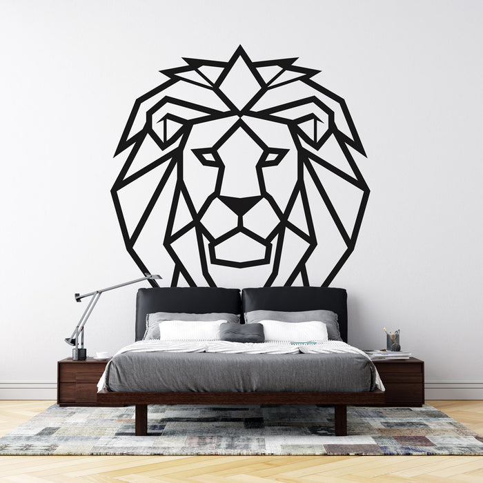 Papier peint géométrique animal | Tête de lion minimaliste