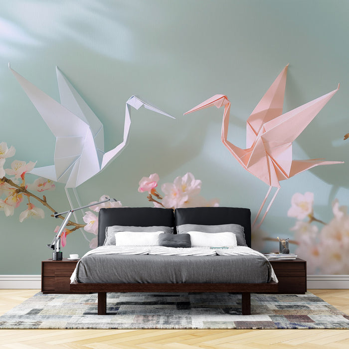 Papier peint zen | Origami et fleurs de cerisiers