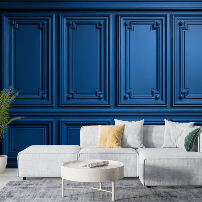 Papier peint moulure bleue | Élégance classique