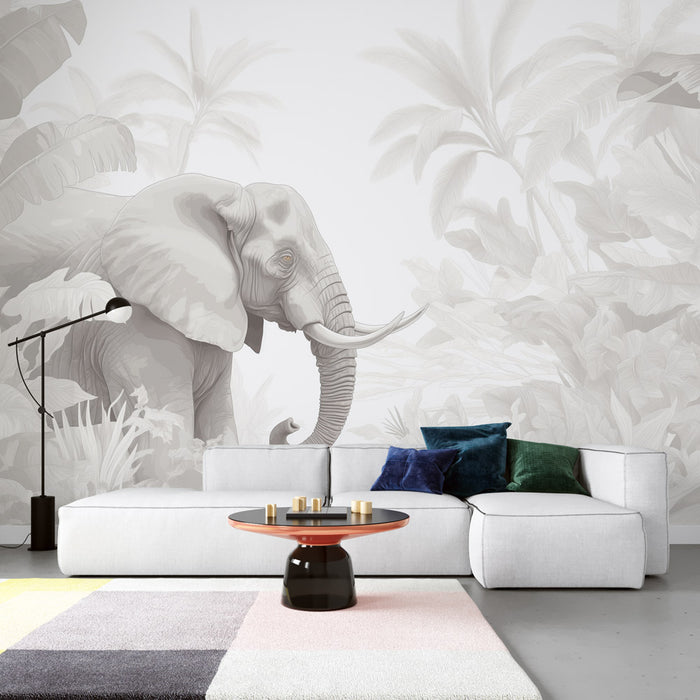 Papier peint éléphant | Monochrome dans la jungle