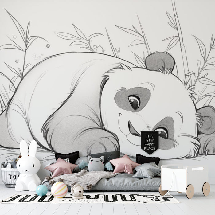 Papier peint coloriage | Panda allongé qui sourit