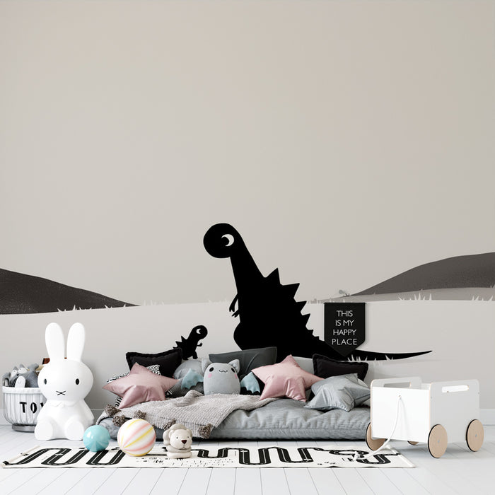 Papier peint dinosaure | Noir et blanc minimaliste