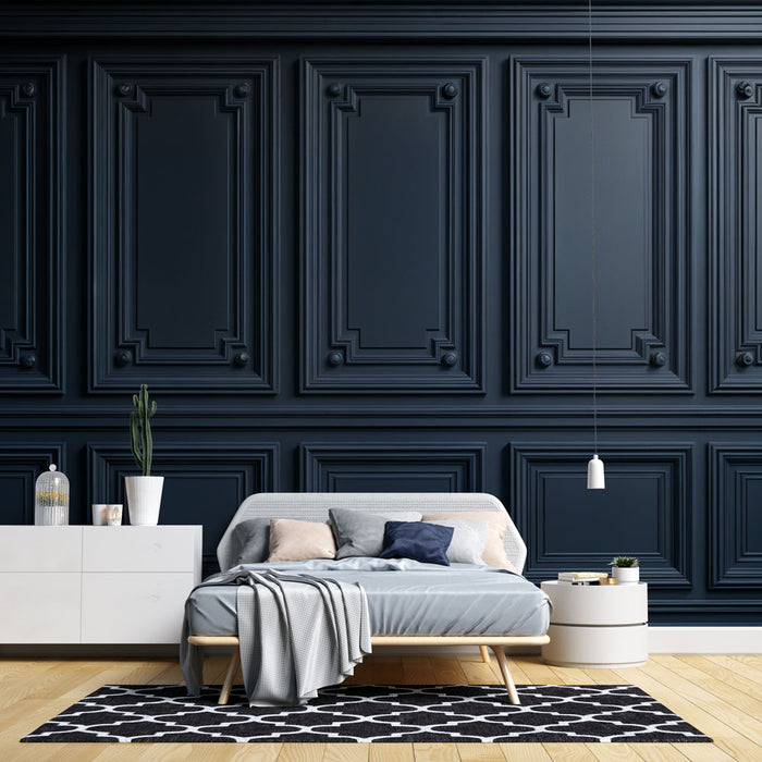 Papier peint moulure | Design Classique Bleu Nuit