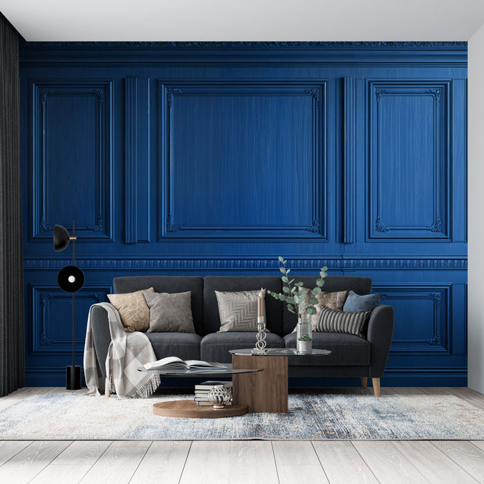 Papier peint boiserie bleue | Élégance et classicisme