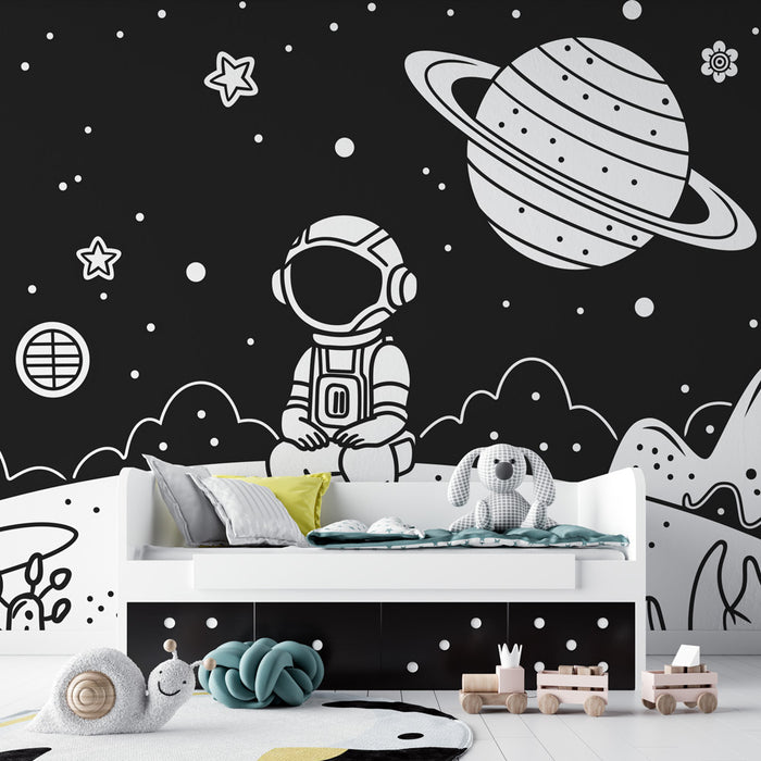 Papier peint coloriage | Astronaute sur sa planète