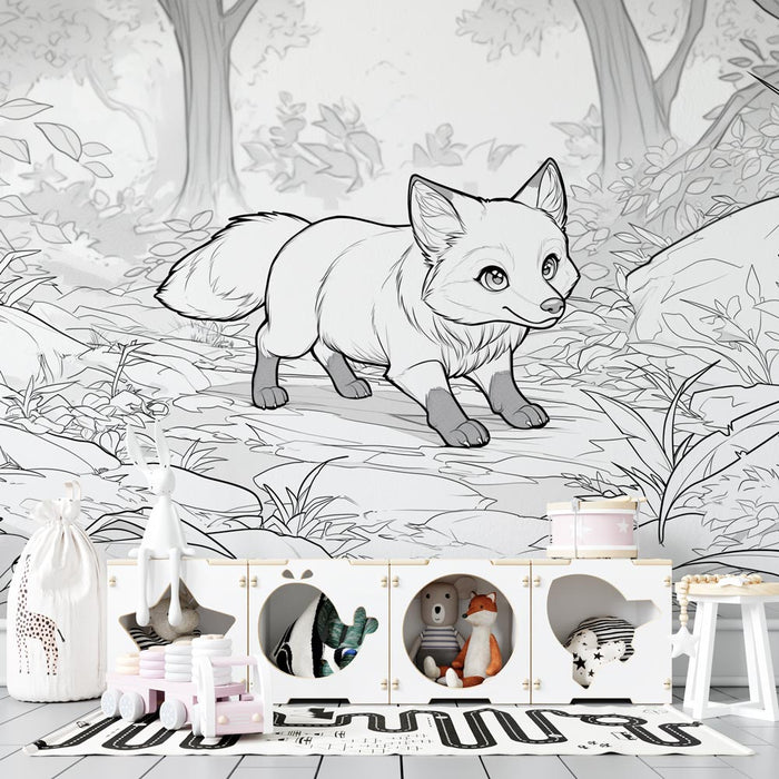 Papier peint coloriage | Jeune renard dans sa forêt