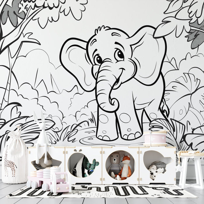 Papier peint coloriage | Eléphant en balade