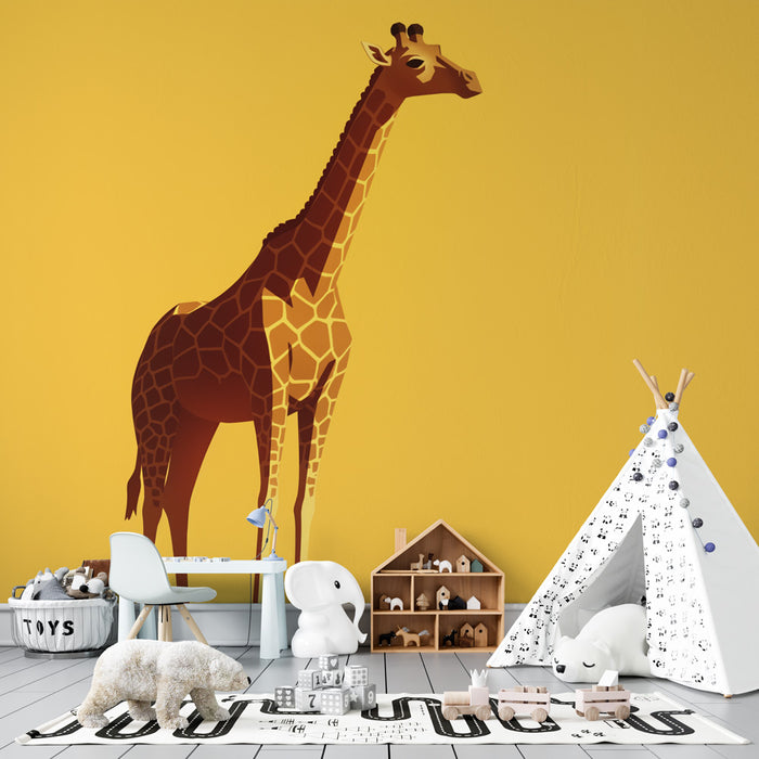 Papier peint girafe majestueuse | Seule sur fond jaune