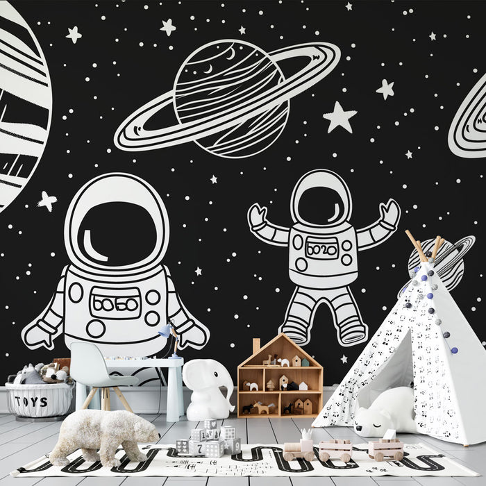 Papier peint coloriage | Deux astronautes dans l'espace