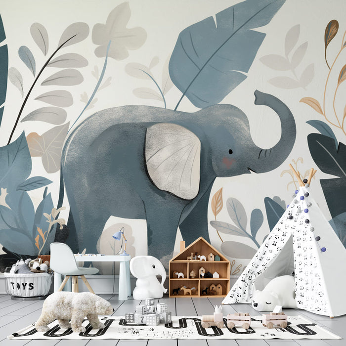 Papier peint éléphant | Style dessin pour enfants