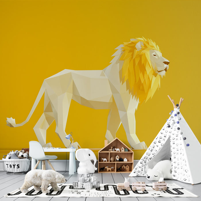 Papier peint lion majestueux | Fond jaune vif