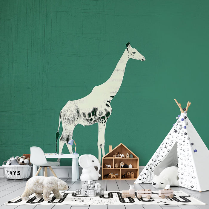 Papier peint girafe | Contraste blanc et vert