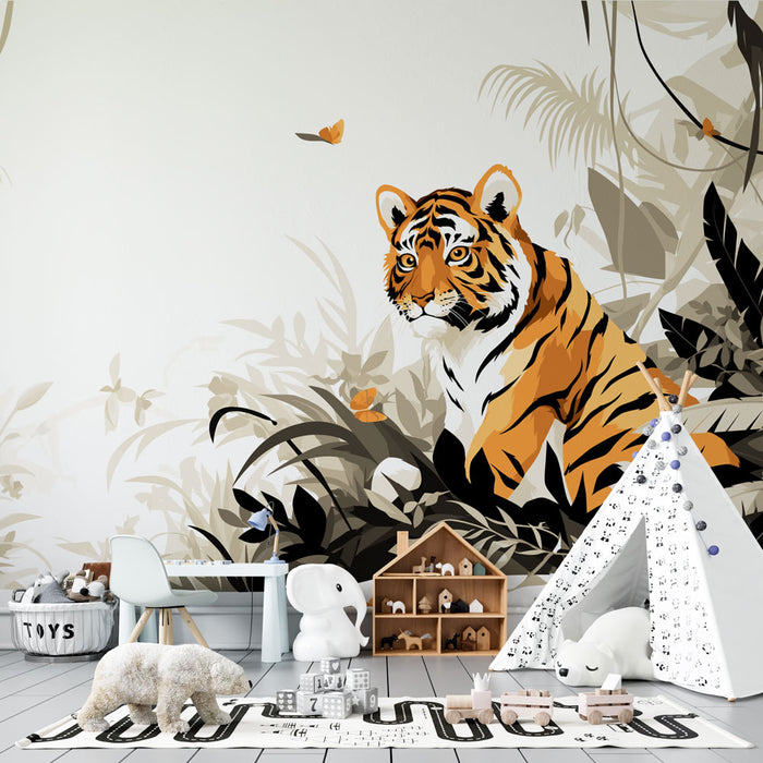 Papier peint jungle | Tigre coloré et forêt dense