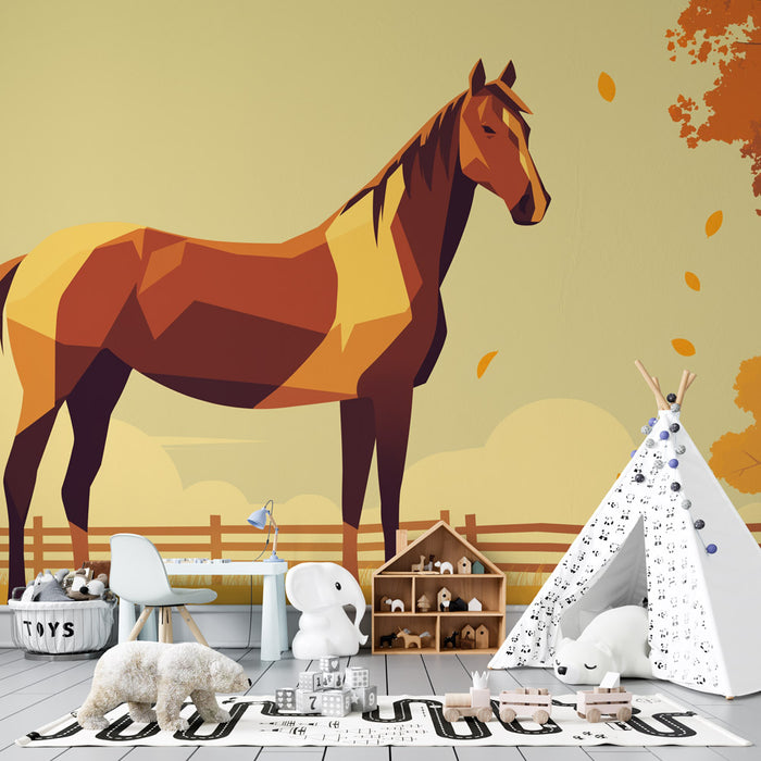 Papier peint cheval | Dessin dans son enclos
