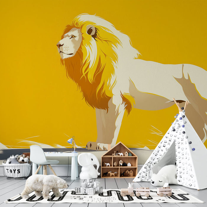 Papier peint lion | Roi de la savane sur fond jaune