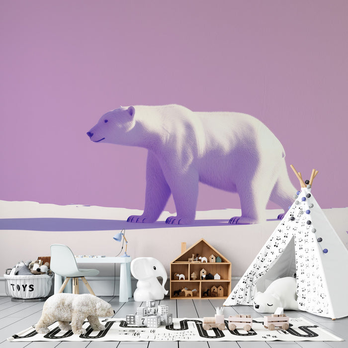 Papier peint ours blanc | Balade et banquise sur fond mauve