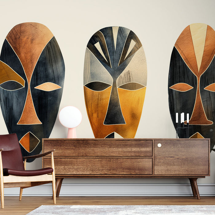Papier peint ethnique masque africain | trois masques tribaux