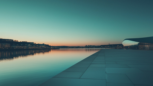 Papier peint paysage urbain Coucher de soleil sur l'eau