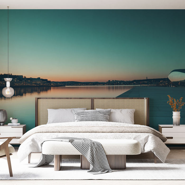 Papier peint paysage urbain | Coucher de soleil sur l'eau
