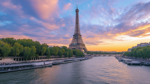 Papier peint Tour Eiffel Coucher de soleil romantique