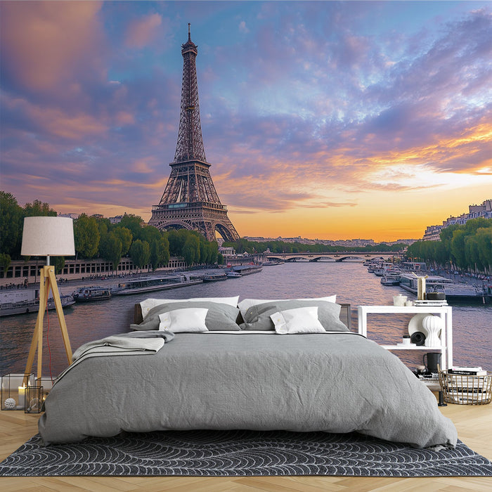 Papier peint Tour Eiffel | Coucher de soleil romantique